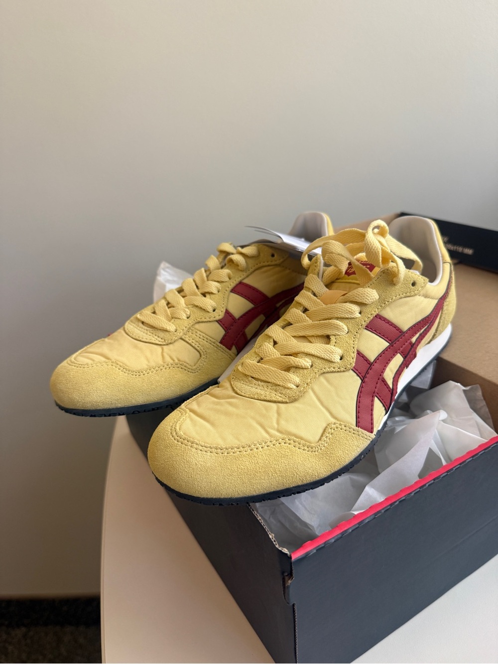 Onitsuka Tiger Yellow Serrano Sneakers with Red Stripes